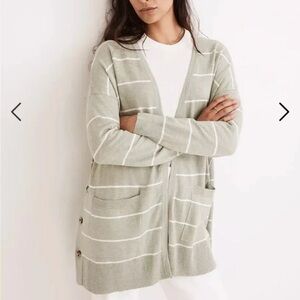 Madewell Striped Marlton Side-Button Cardigan Sweater in Frosted Sage